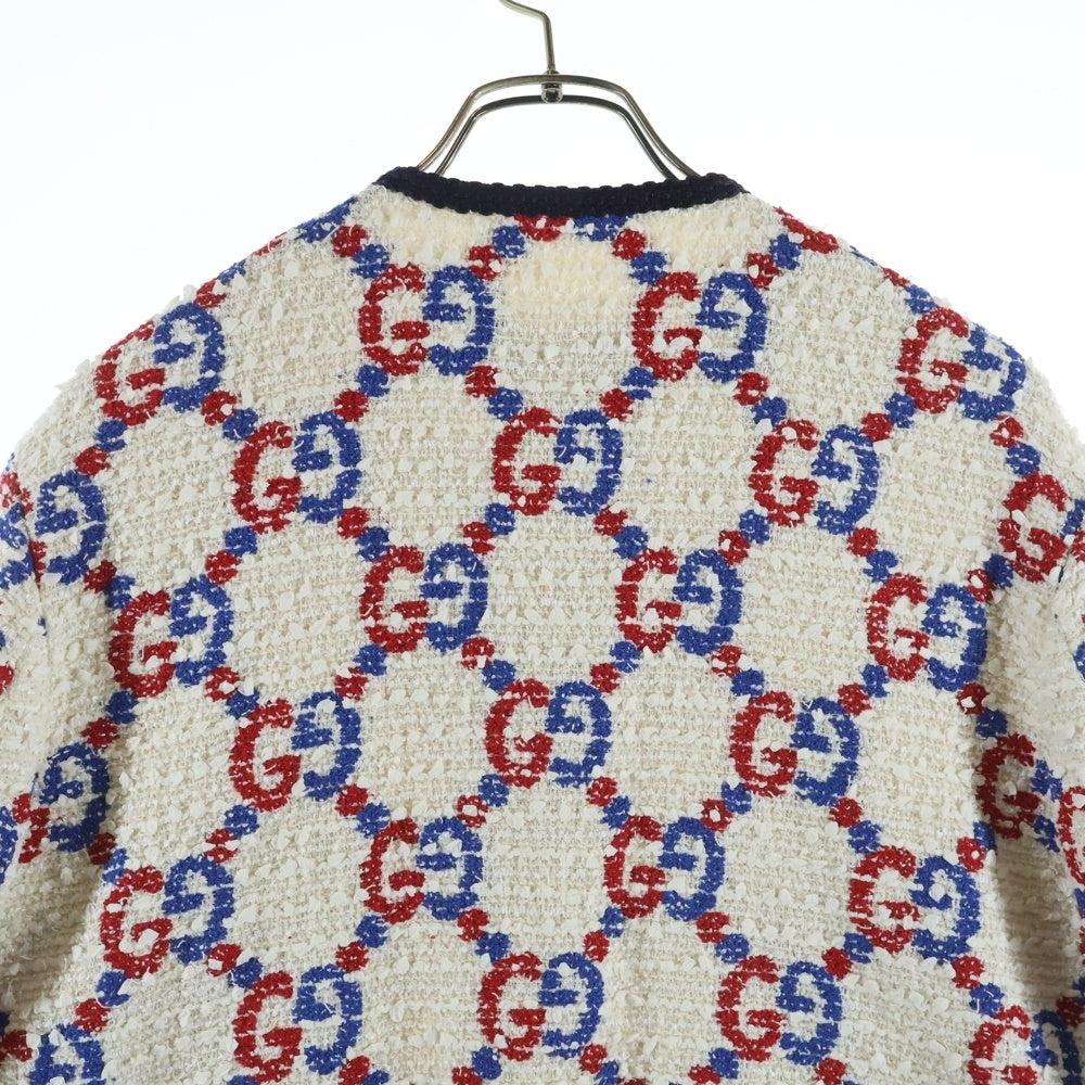 GUCCI(グッチ) 19SS GG総柄 ノーカラー ツイード ジャケット ホワイト