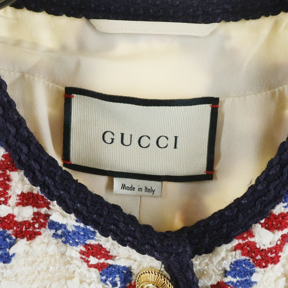 GUCCI(グッチ) 19SS GG総柄 ノーカラー ツイード ジャケット ホワイト