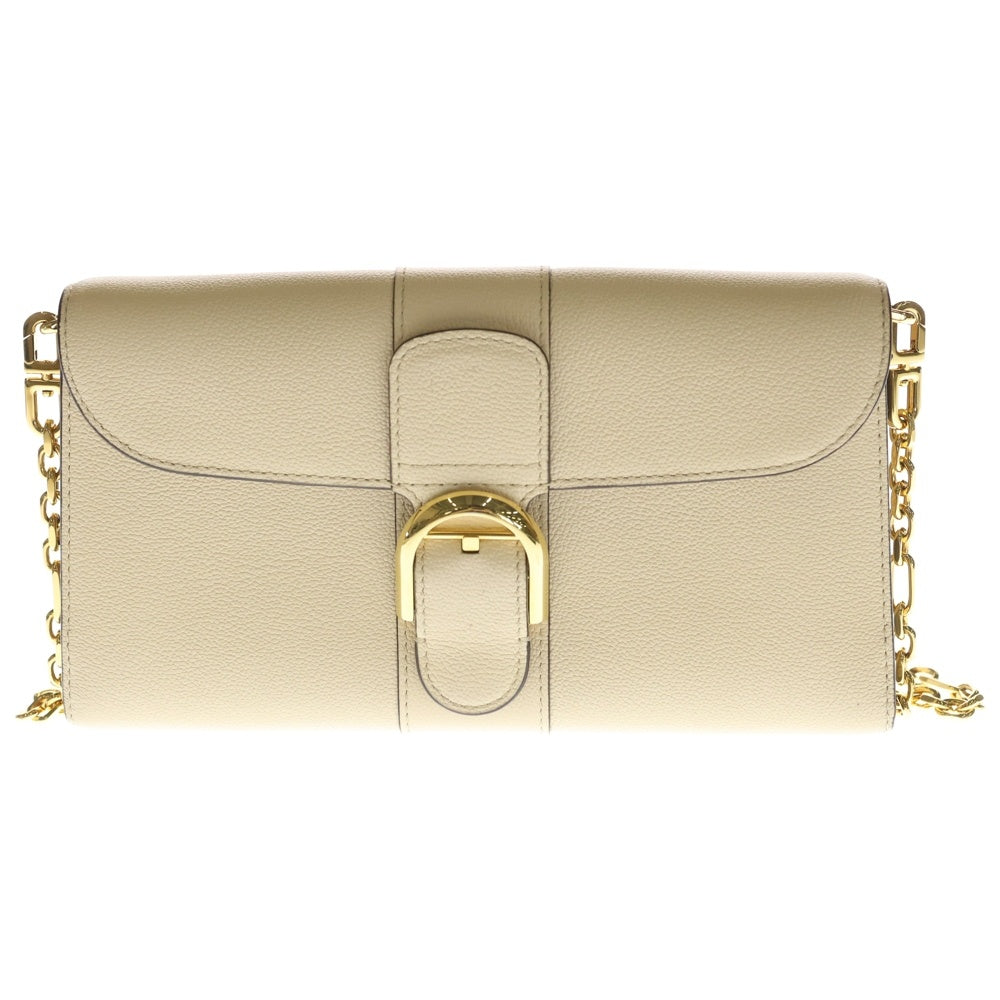 DELVAUX(デルボー) チェーンウォレット ショルダーバッグ ミニバッグ ベージュ レザー ゴールド金具 レディース