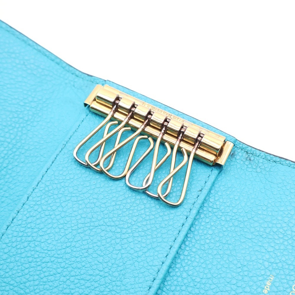 LOUIS VUITTON(ルイヴィトン) モノグラムアンプラント ミュルティクレ6 キーケース バッグチャーム キーリング ターコイズ レザー M81566 ゴールド金具 レディース