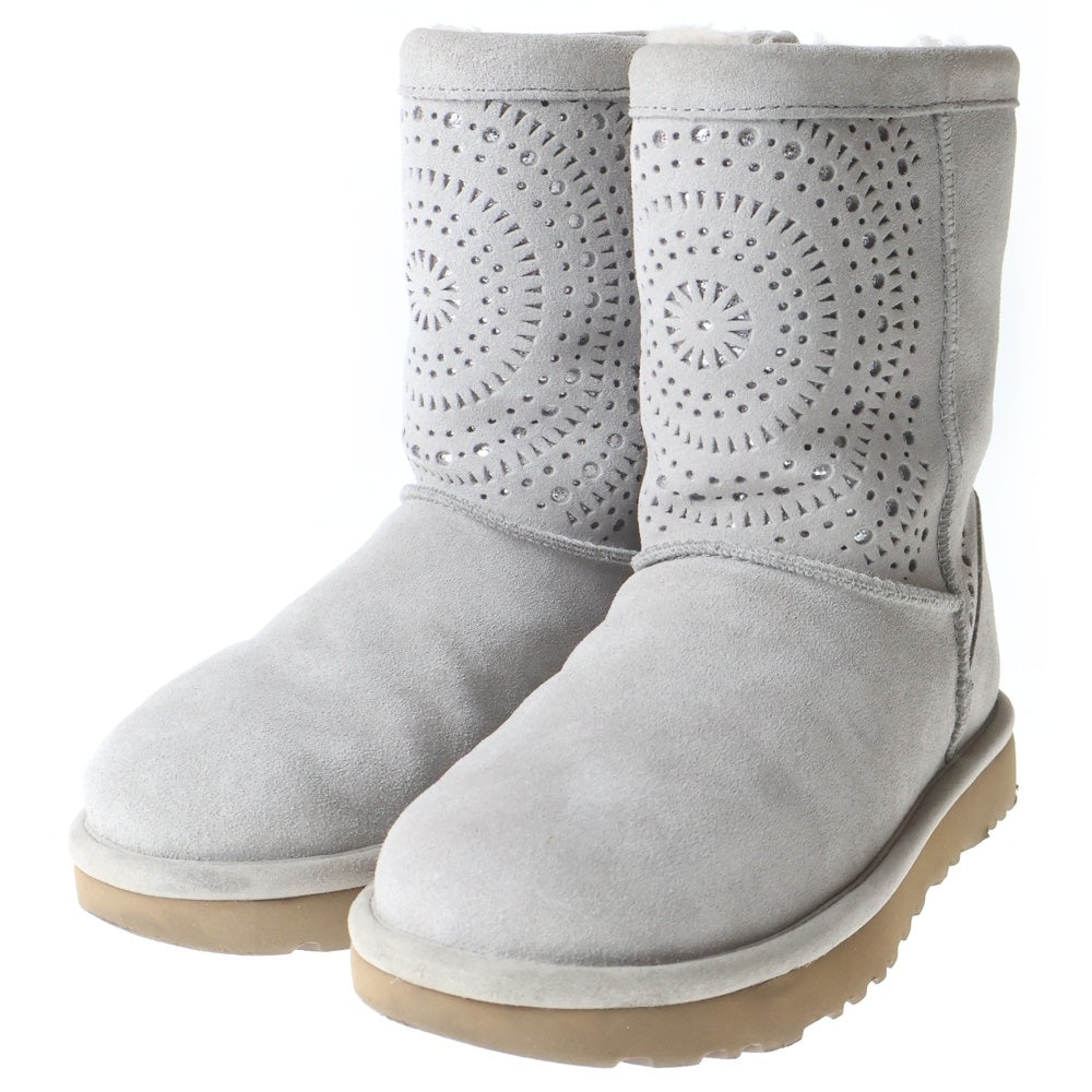 UGG(アグ) スエードレザー カットアウト ムートン ショートブーツ グレー レディース
