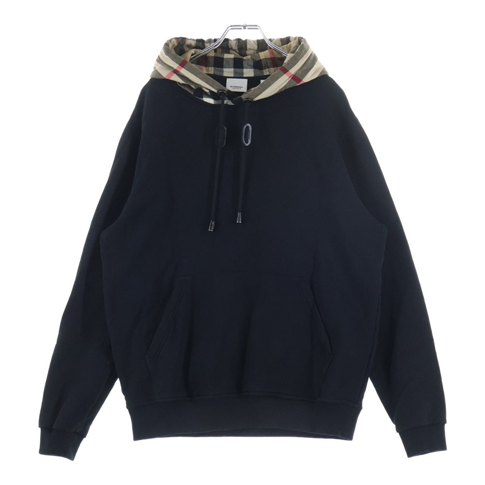BURBERRY(バーバリー) 23SS ノバチェックフード ドローコード プルオーバーパーカー スウェット ブラック 8058117 レディース