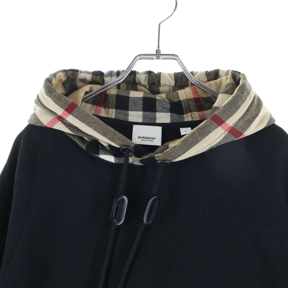 BURBERRY(バーバリー) 23SS ノバチェックフード ドローコード プルオーバーパーカー スウェット ブラック 8058117 レディース