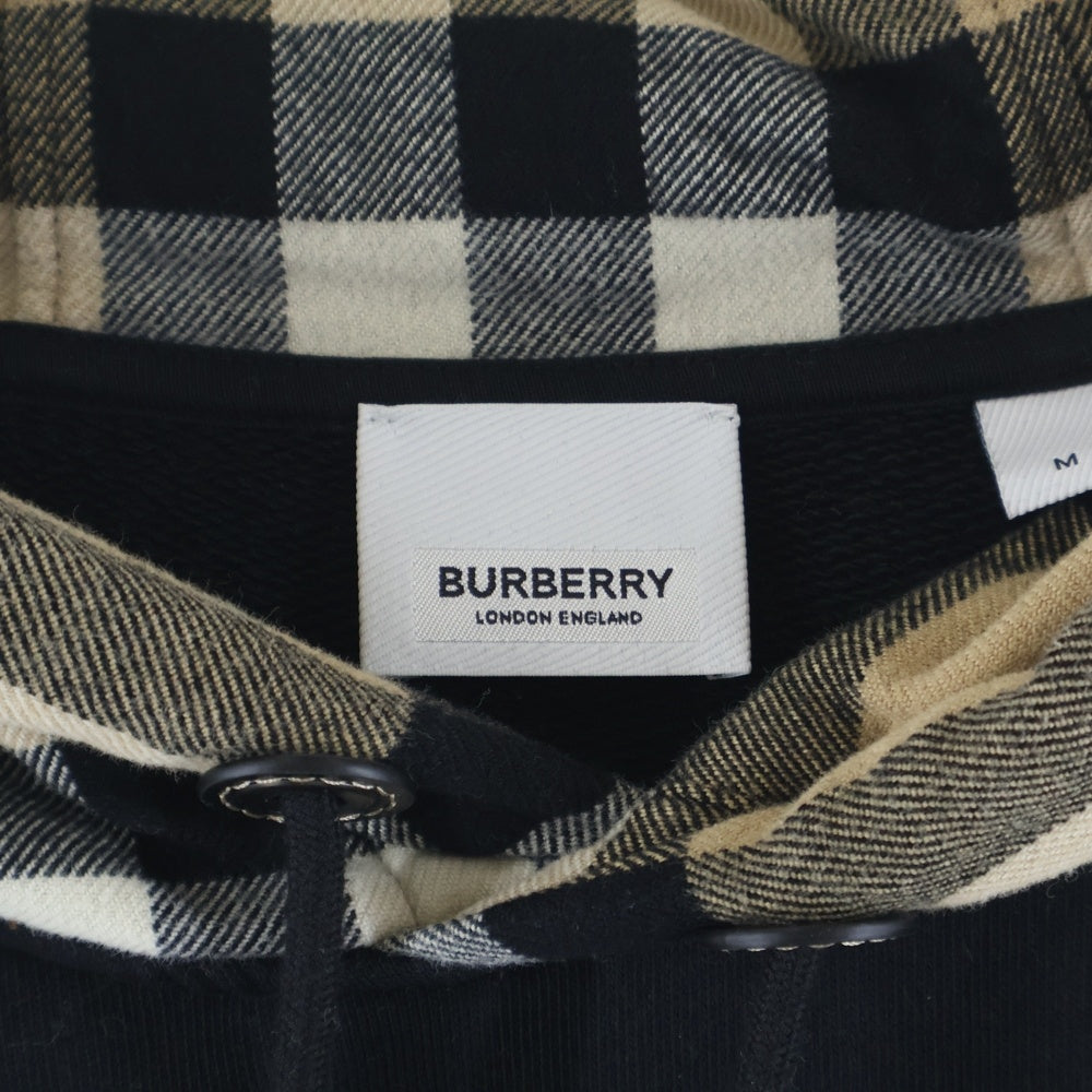 BURBERRY(バーバリー) 23SS ノバチェックフード ドローコード プルオーバーパーカー スウェット ブラック 8058117 レディース