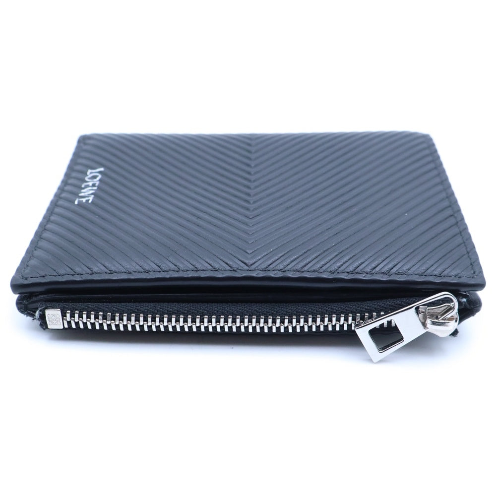 LOEWE(ロエベ) スリム コンパクトウォレット 二つ折り財布 コインケース ブラック テクスチャードクラッシックカーフレザー シルバー金具