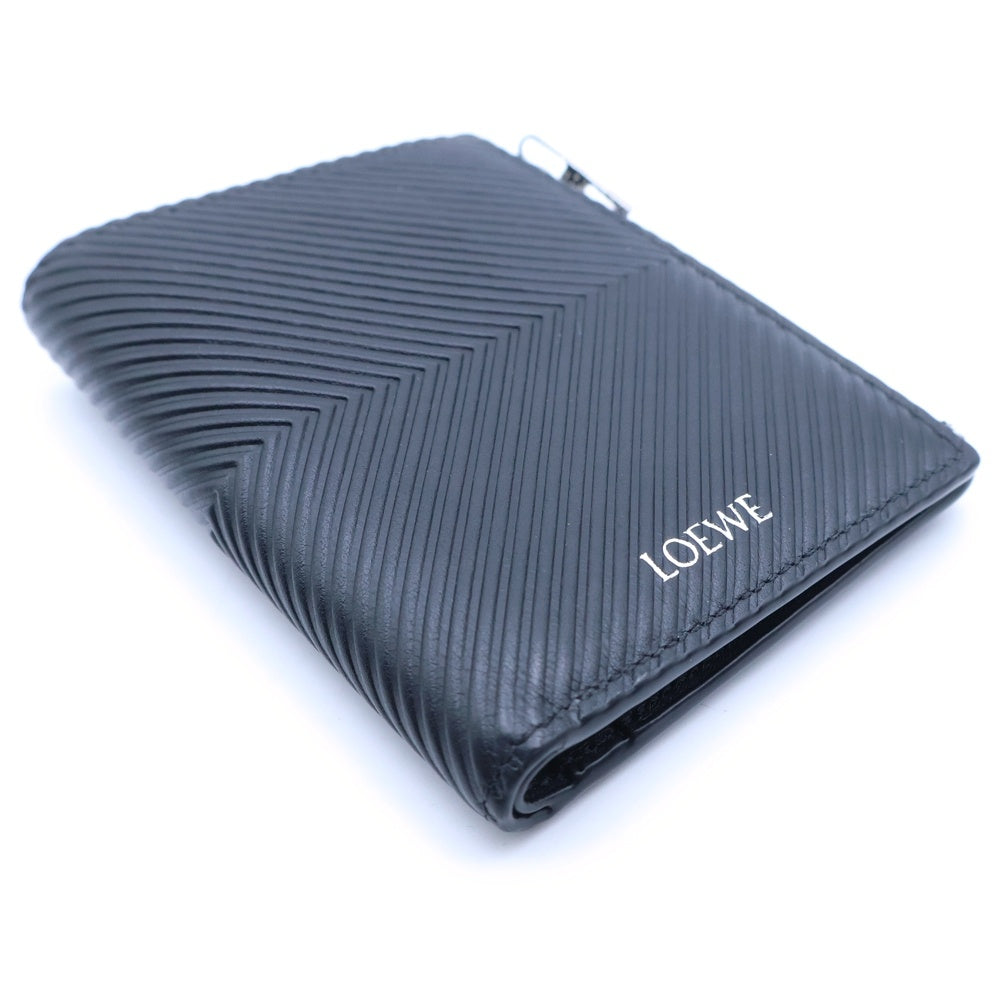 LOEWE(ロエベ) スリム コンパクトウォレット 二つ折り財布 コインケース ブラック テクスチャードクラッシックカーフレザー シルバー金具