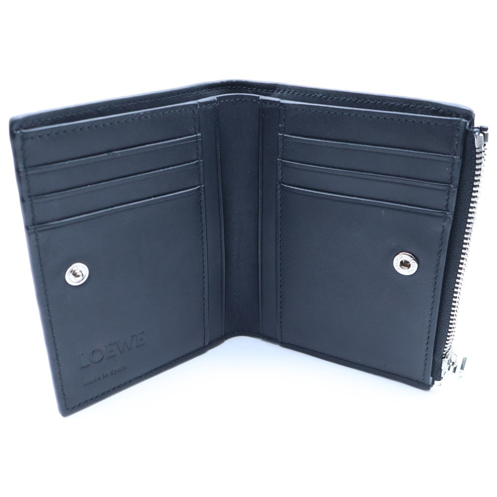 LOEWE(ロエベ) スリム コンパクトウォレット 二つ折り財布 コインケース ブラック テクスチャードクラッシックカーフレザー シルバー金具