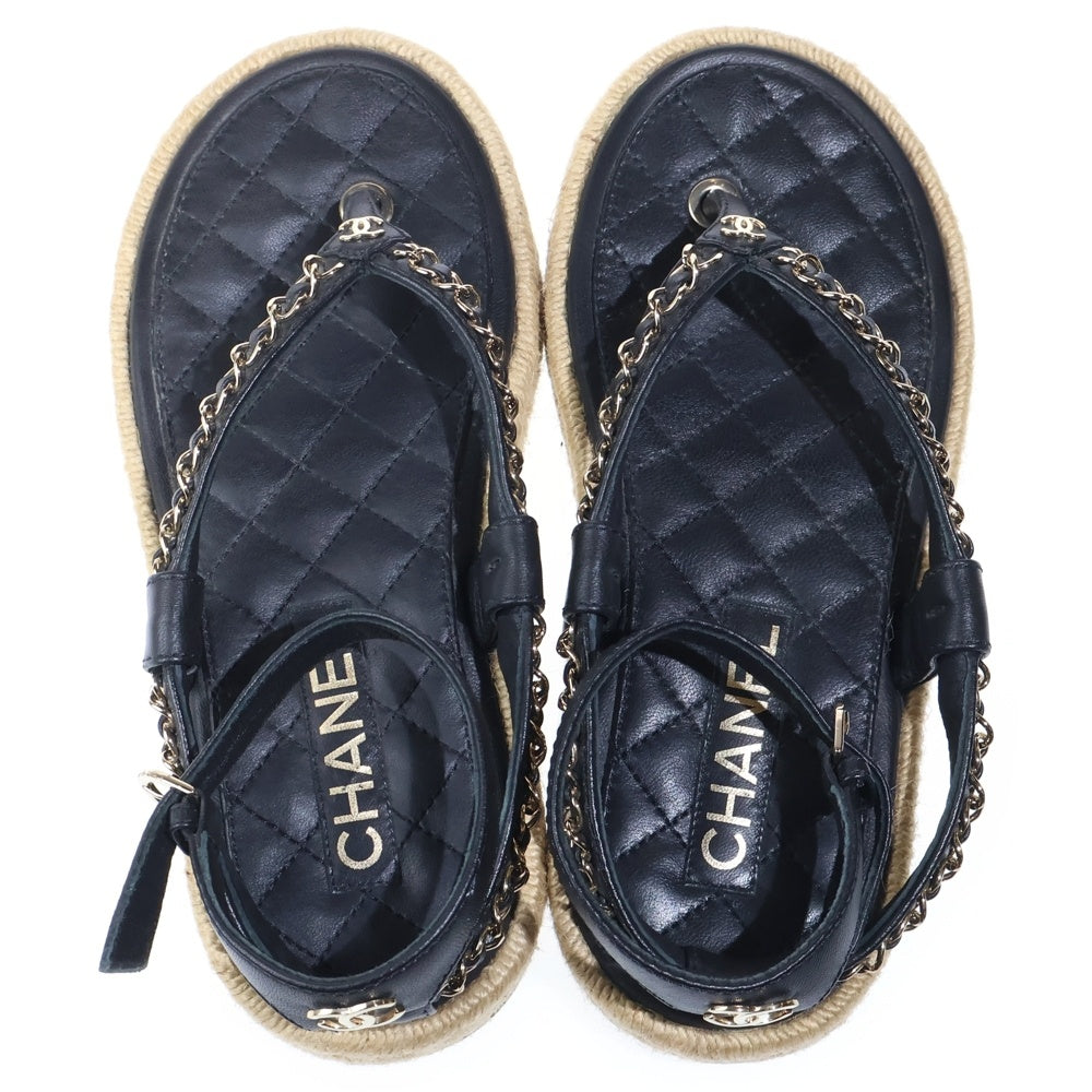 CHANEL(シャネル) ココマーク マトラッセ ラムスキン レザー ストラップ フラット サンダル ブラック レディース G36921