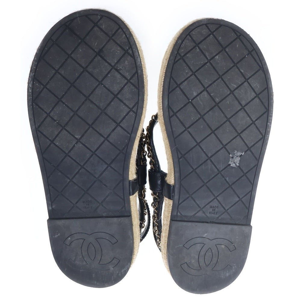 CHANEL(シャネル) ココマーク マトラッセ ラムスキン レザー ストラップ フラット サンダル ブラック レディース G36921