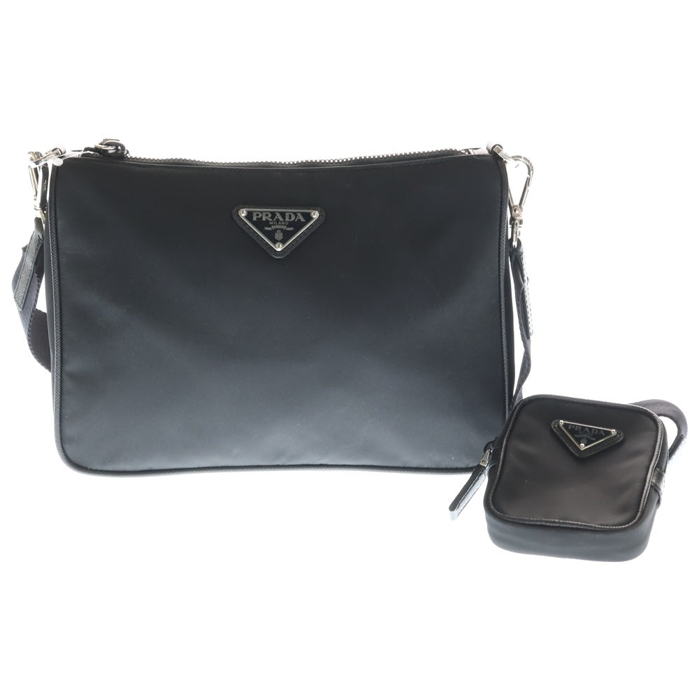 PRADA(プラダ) トライアングルロゴ ショルダーバッグ ブラック テスート 2VH113 シルバー金具 レディース