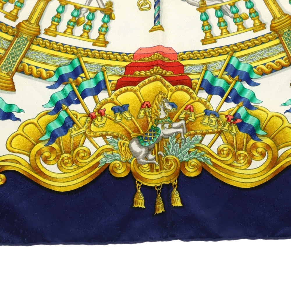 HERMES(エルメス) カレ90 シルクスカーフ メリーゴーランド ネイビー×ホワイト レディース