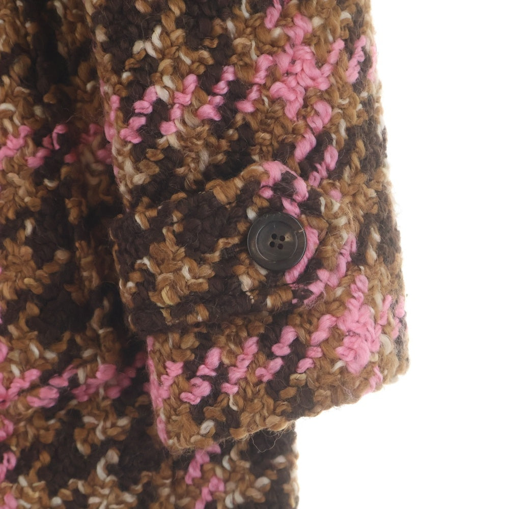 miumiu(ミュウミュウ) 18AW ウールツイード チェック総柄 4B ステンカラー コート ブラウン/ピンク レディース MS1538