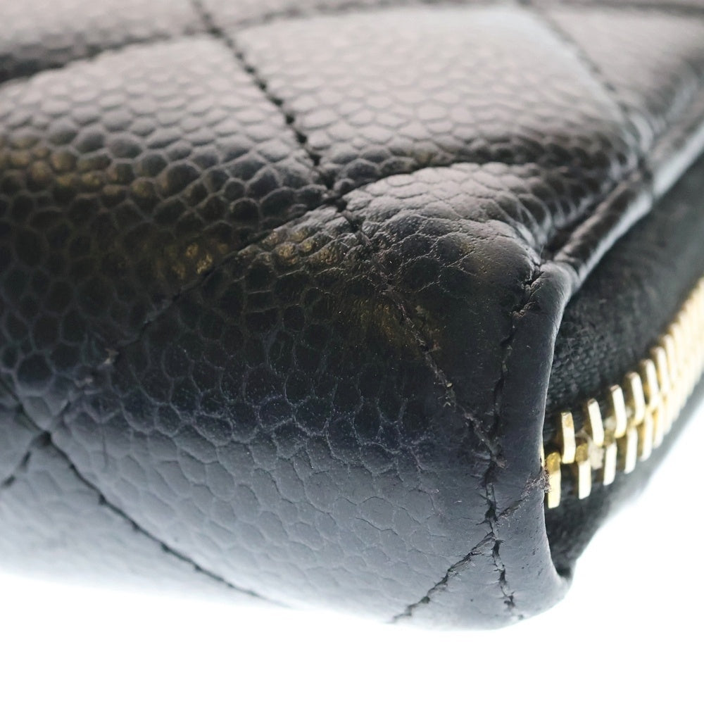 CHANEL(シャネル) マトラッセ ラウンドファスナー ロングウォレット 長財布 カードケース ブラック キャビアスキン ゴールド金具 レディース