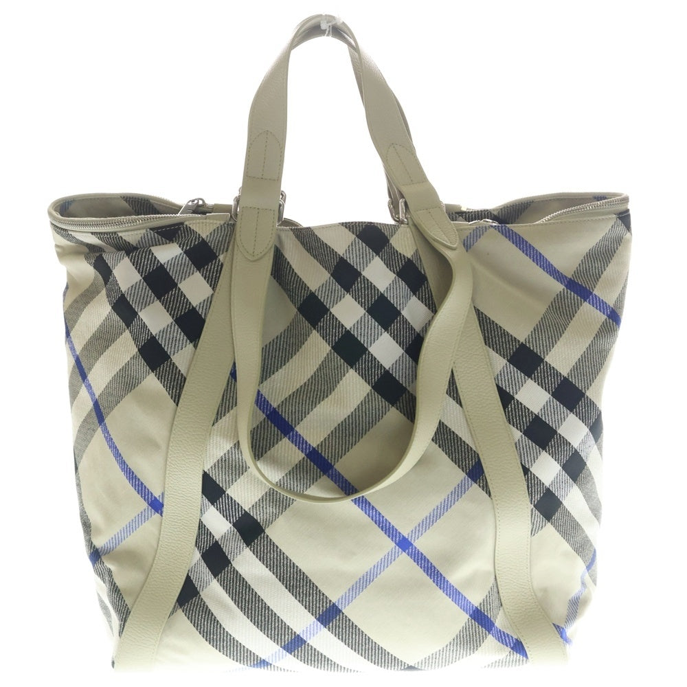 BURBERRY(バーバリー) ノバチェック トートバッグ ハンドバッグ ベージュ×ブルー キャンバス×レザー 8089791 シルバー金具
