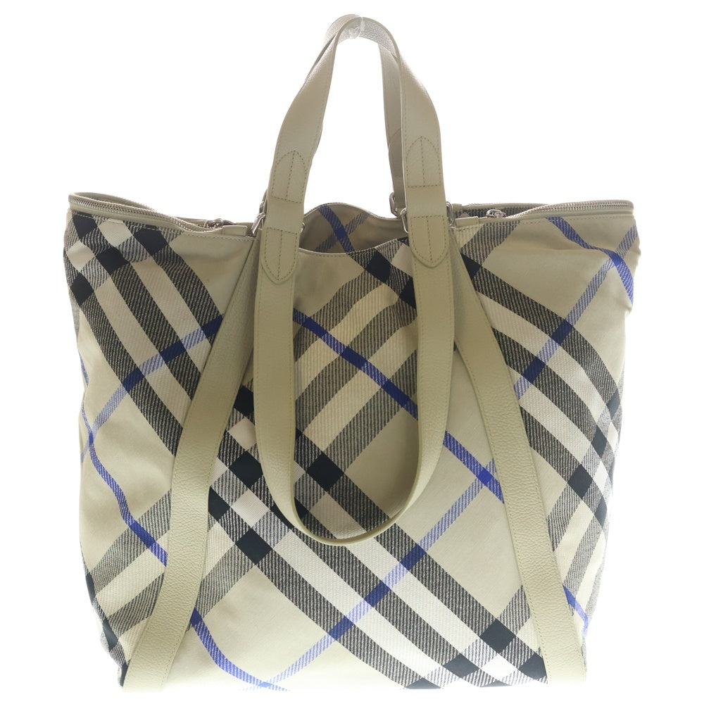 BURBERRY(バーバリー) ノバチェック トートバッグ ハンドバッグ ベージュ×ブルー キャンバス×レザー 8089791 シルバー金具