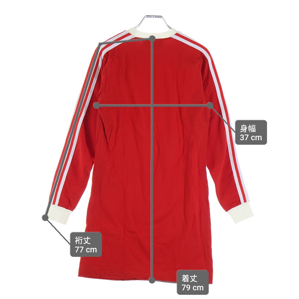 GUCCI(グッチ) × アディダス トレフォイルロゴ プリント クルーネック ロングスリーブ 長袖 Tシャツ ワンピース カットソー レッド レディース 693537