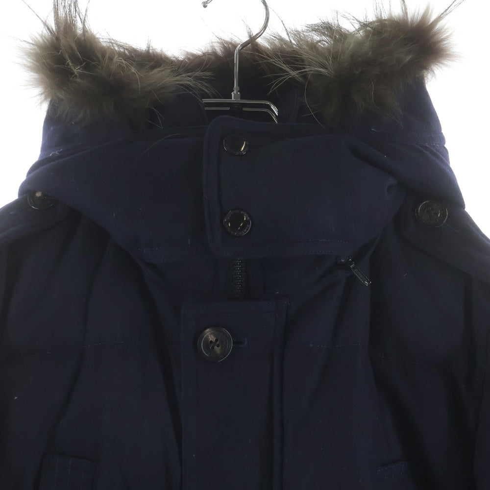 BURBERRY BLACK LABEL(バーバリー ブラックレーベル) ファーフーデッド ウール ダウンジャケット ネイビー
