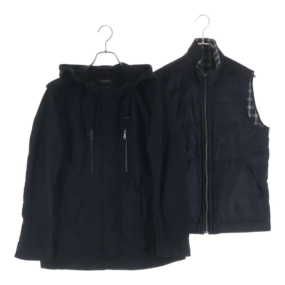 BURBERRY BLACK LABEL(バーバリー ブラックレーベル) ノバチェック柄ライナー付き ナイロン フーデッド ジップアップ ジャケット ブラック