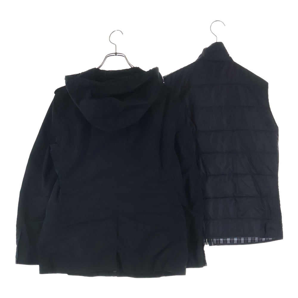 BURBERRY BLACK LABEL(バーバリー ブラックレーベル) ノバチェック柄ライナー付き ナイロン フーデッド ジップアップ ジャケット ブラック