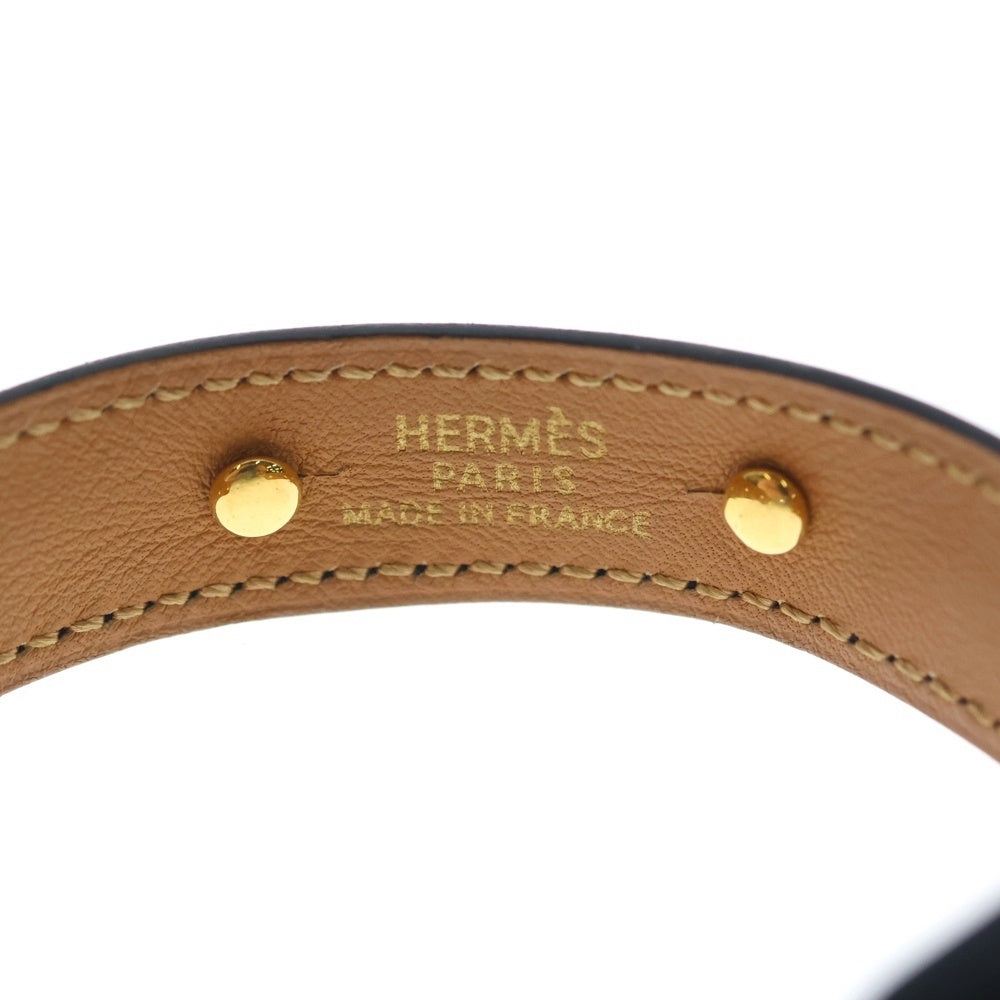 HERMES(エルメス) シェーヌダンクル バングル ブレスレット レザー ブラック×ゴールド □R刻印