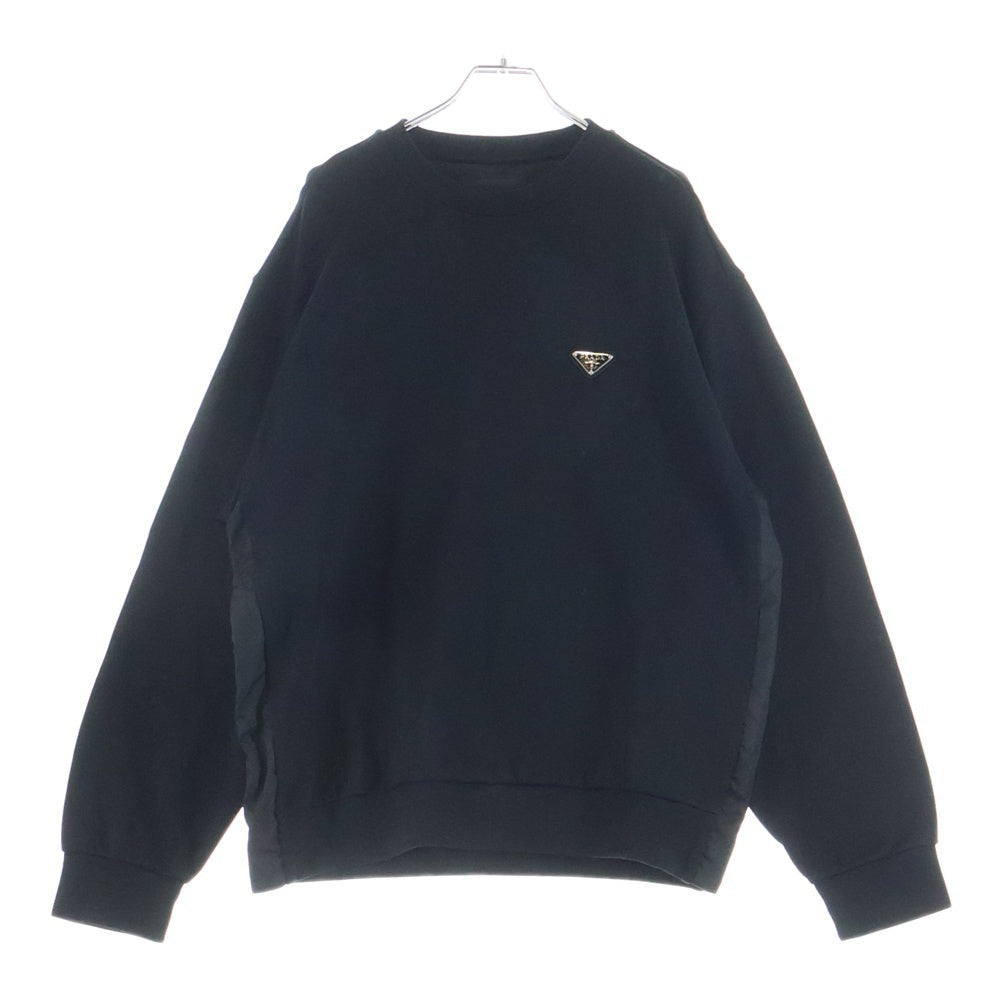 PRADA(プラダ) RE-NYLON リナイロン 切り替え トライアングルロゴプレート テクニカルコットン プルオーバースウェットトレーナー ブラック UJL30A