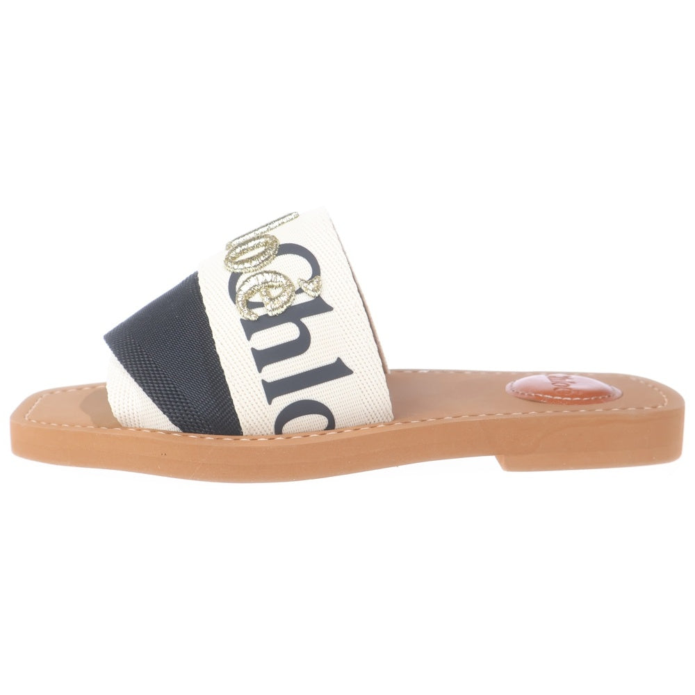 Chloe(クロエ) WOODY ウッディ ロゴ刺繍 ミュール サンダル シューズ ベージュ レディース