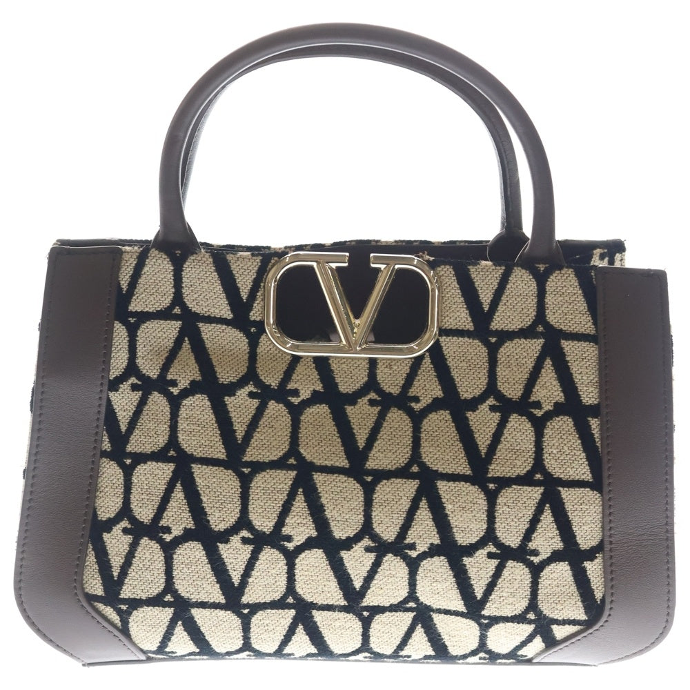 VALENTINO(ヴァレンティノ) トワル イコノグラフ Vロゴ シグネチャー ハンドバッグ トートバッグ ブラウン×ベージュ レザー×キャンバス B0M55WMC ゴールド金具 レディース