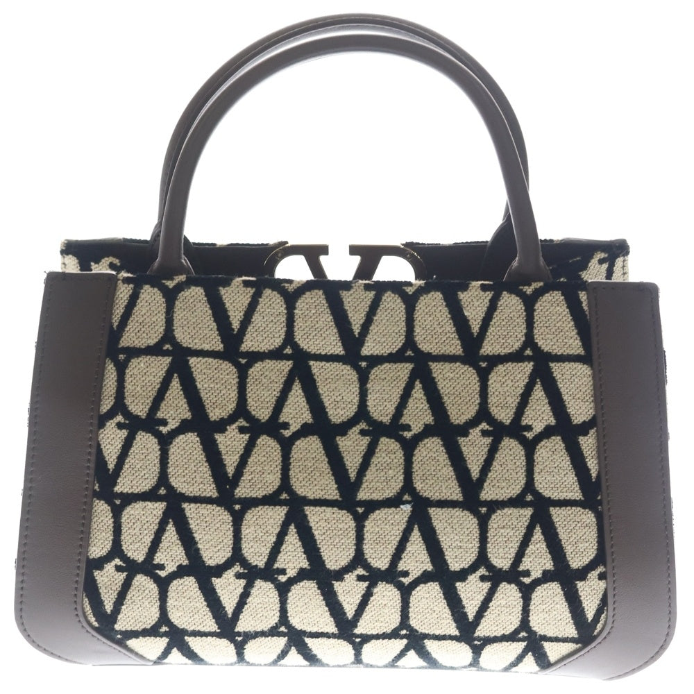 VALENTINO(ヴァレンティノ) トワル イコノグラフ Vロゴ シグネチャー ハンドバッグ トートバッグ ブラウン×ベージュ レザー×キャンバス B0M55WMC ゴールド金具 レディース
