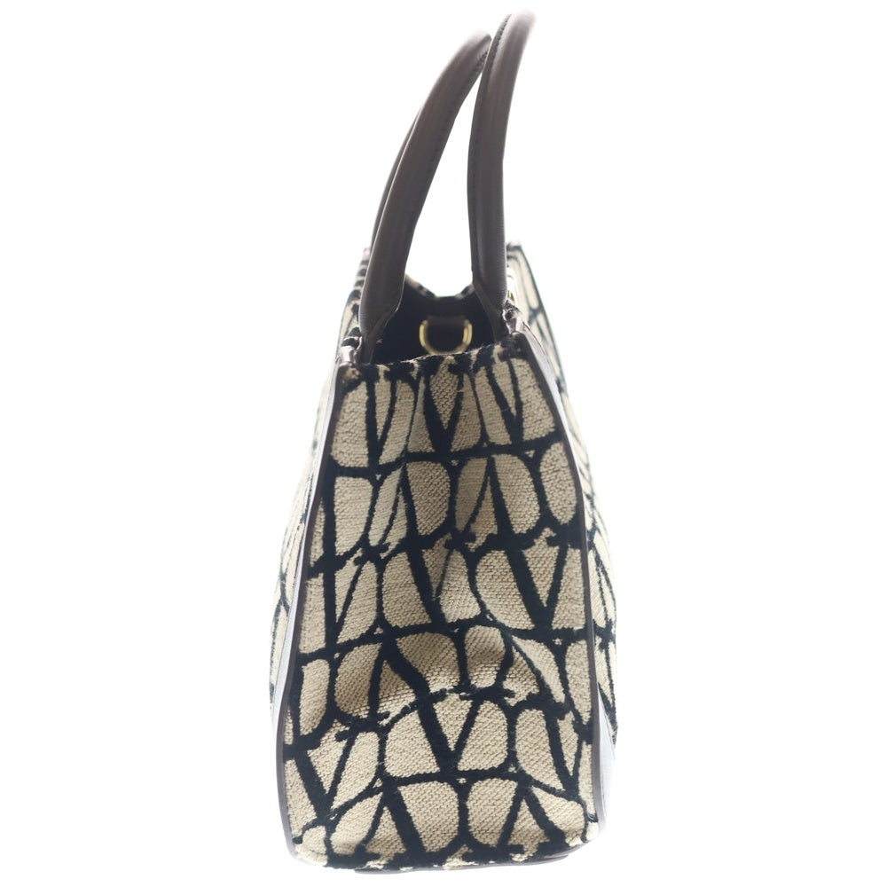 VALENTINO(ヴァレンティノ) トワル イコノグラフ Vロゴ シグネチャー ハンドバッグ トートバッグ ブラウン×ベージュ レザー×キャンバス B0M55WMC ゴールド金具 レディース