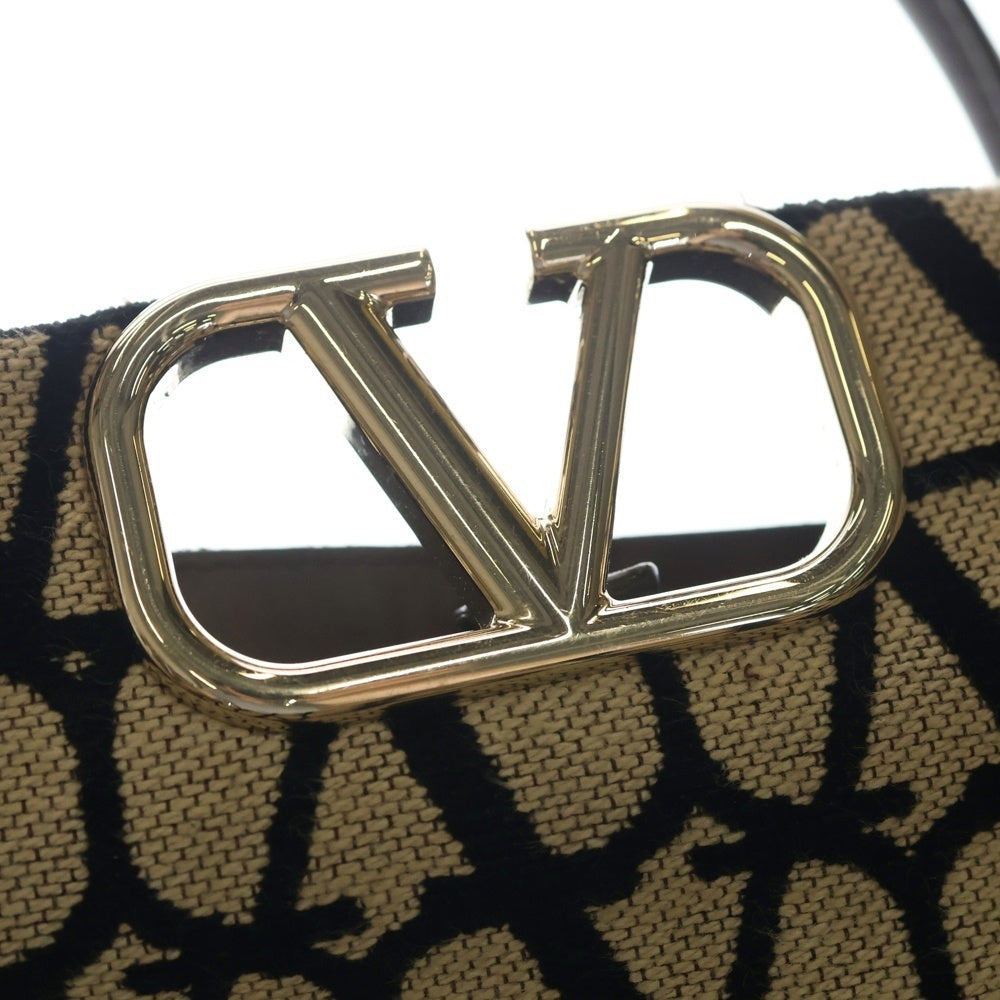 VALENTINO(ヴァレンティノ) トワル イコノグラフ Vロゴ シグネチャー ハンドバッグ トートバッグ ブラウン×ベージュ レザー×キャンバス B0M55WMC ゴールド金具 レディース