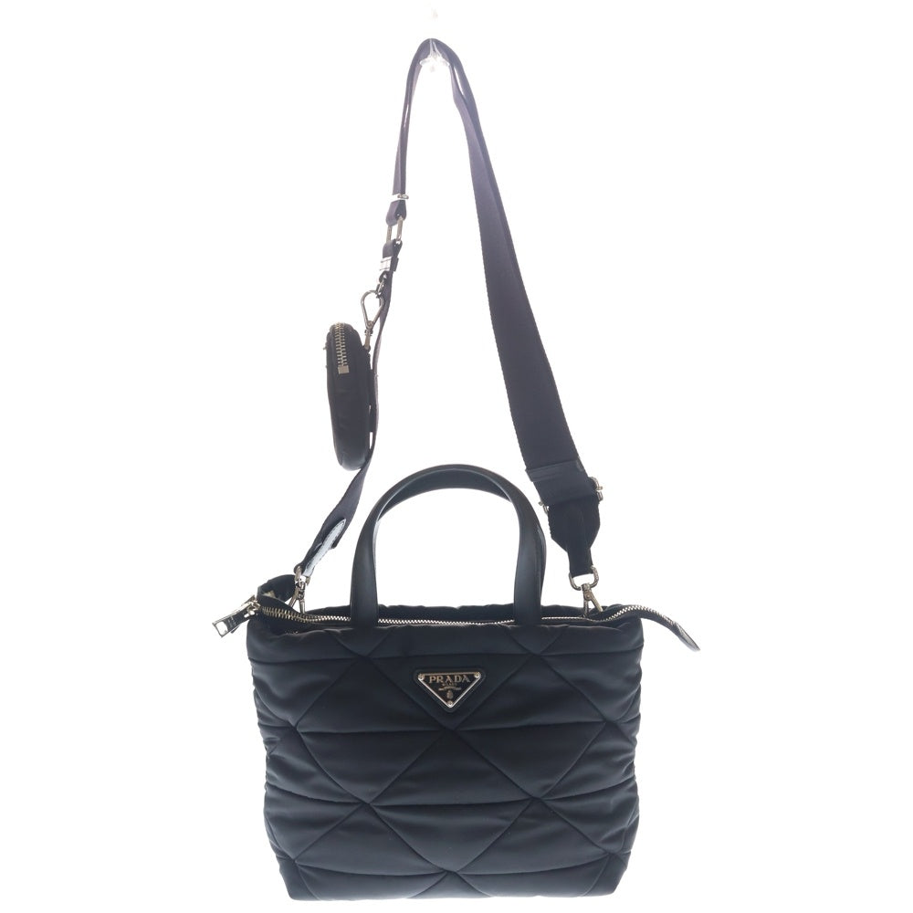 PRADA(プラダ) RE-NYLON リナイロン パデット トライアングルロゴプレート スモール 2WAY ハンド ショルダーバッグ シルバー金具 ブラック 1BG436