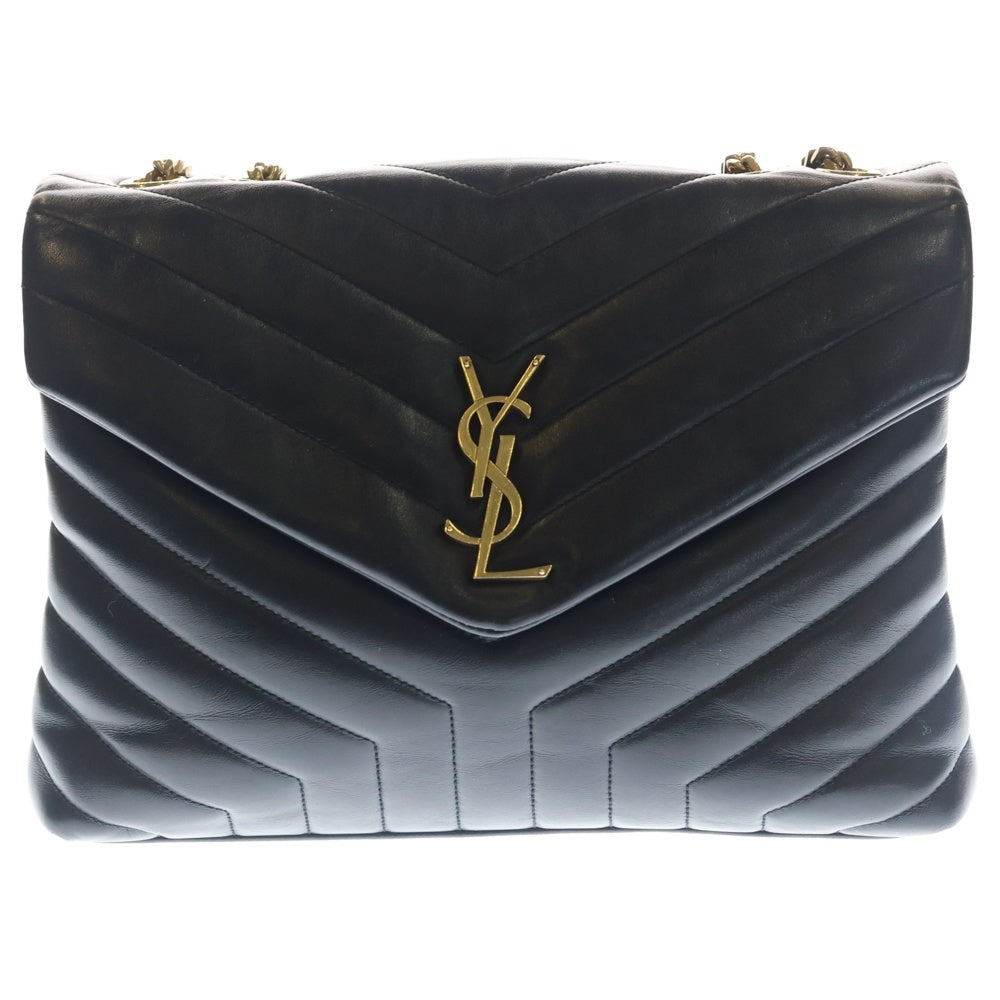 SAINT LAURENT PARIS(サンローランパリ) ルル ラージ レザー チェーンショルダーバッグ ゴールド金具 ブラック レディース