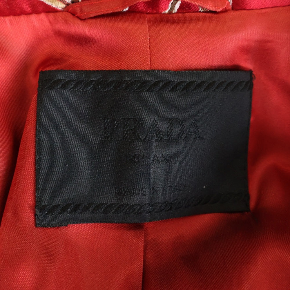 PRADA(プラダ) リーフ シルクワンピース 総柄 レッド レディース
