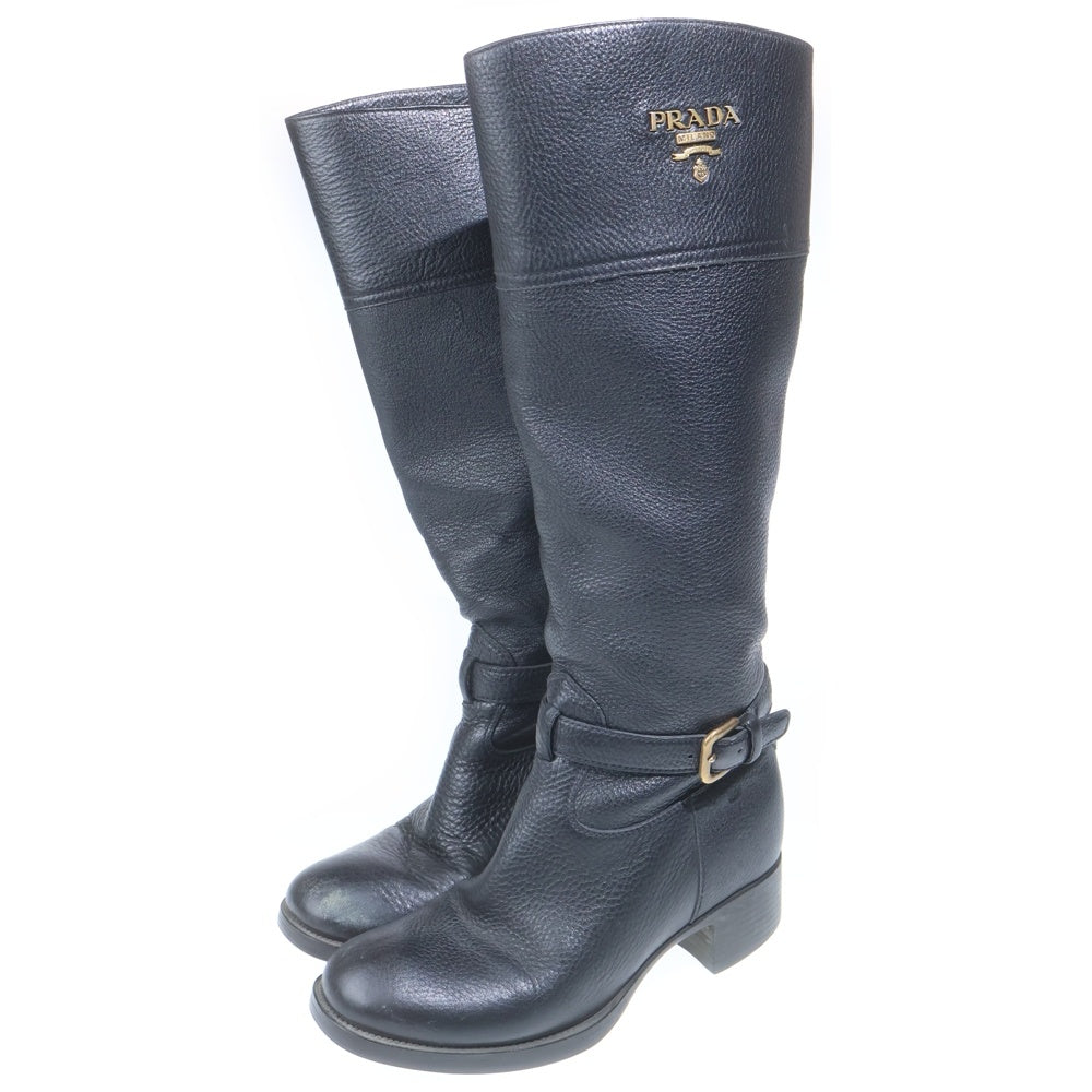 PRADA(プラダ) ロゴ ロングブーツ ブラック レザー 1W687C レディース