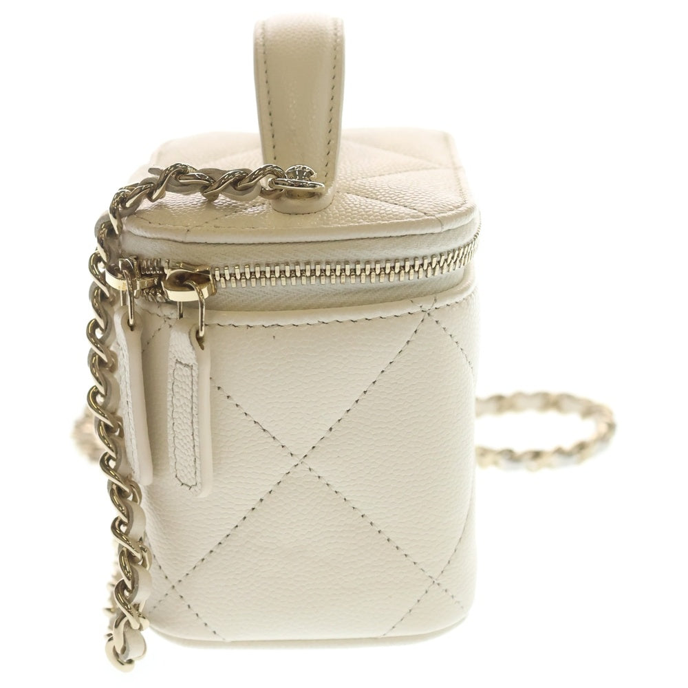 CHANEL(シャネル) ミニ バニティバッグ ショルダーバッグ チェーンバッグ キャビアスキン ホワイト ゴールド金具 レディース