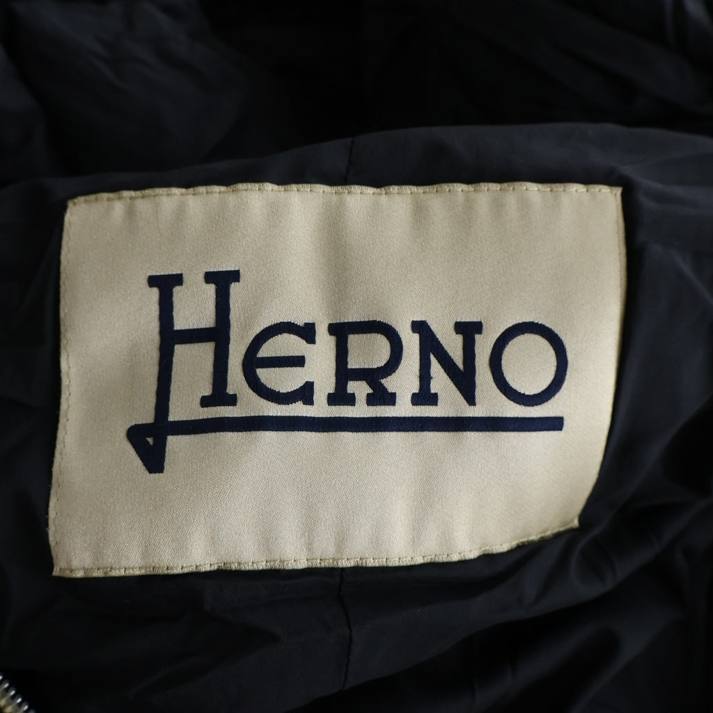HERNO(ヘルノ) フーデッド ジップアップ ダウン ロングジャケット コート ブラック レディース