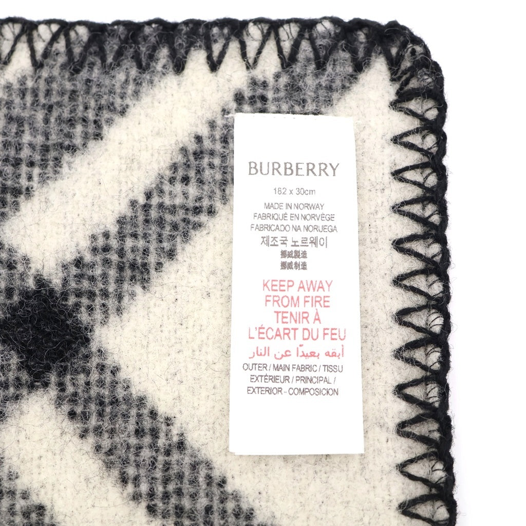 BURBERRY(バーバリー) ノバチェック総柄 ロゴパッチ ウール マフラー ブラック/ホワイト