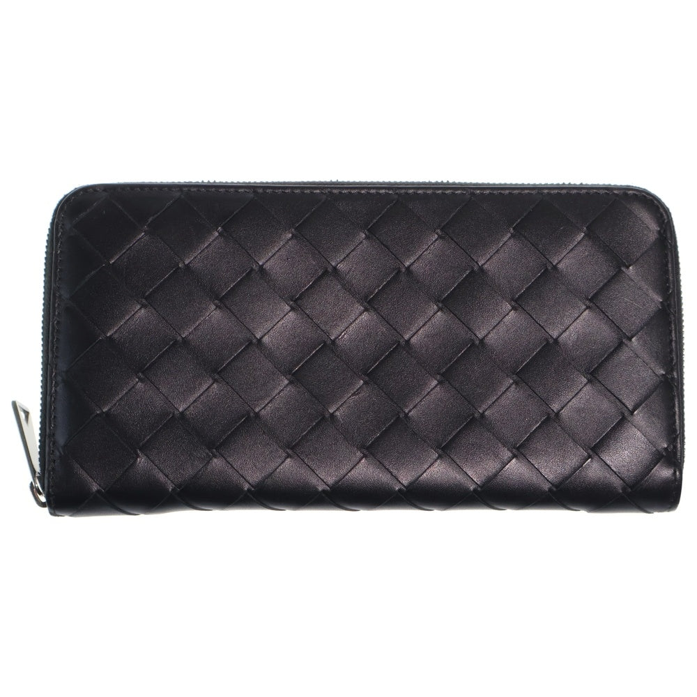 BOTTEGA VENETA(ボッテガヴェネタ) イントレチャート ラウンドファスナー ロングウォレット カードケース 長財布 ブラック レザー シルバー金具
