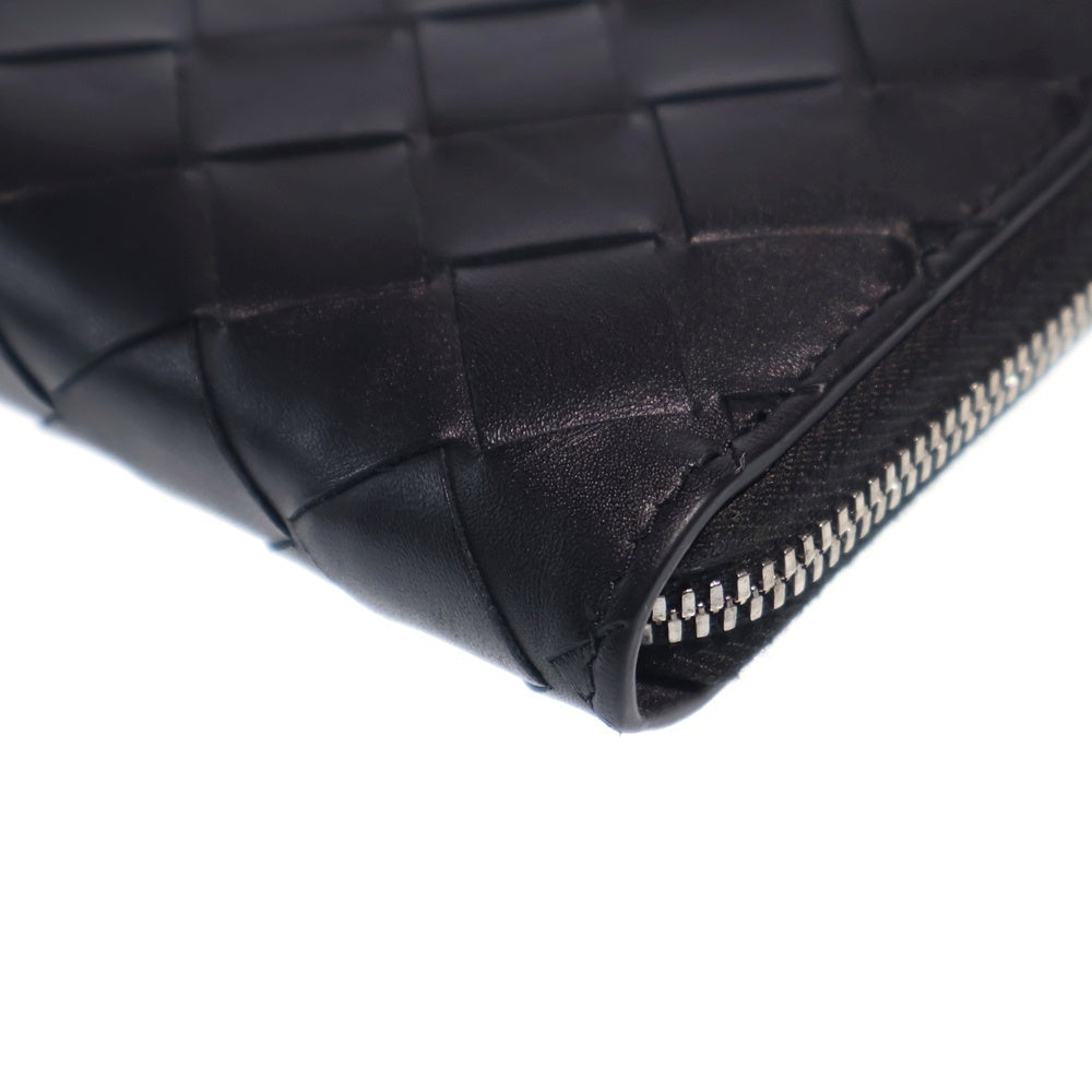 BOTTEGA VENETA(ボッテガヴェネタ) イントレチャート ラウンドファスナー ロングウォレット カードケース 長財布 ブラック レザー シルバー金具