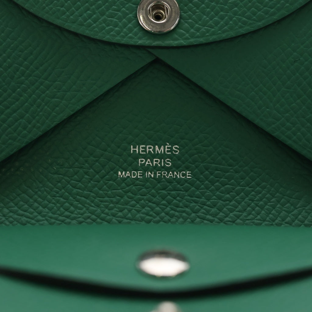 【HERMES】エルメス カルヴィデュオ グリーン 箱付き美品 B刻印 HERMES(エルメス) カルヴィデュオ 二つ折りカードケース ヴェール