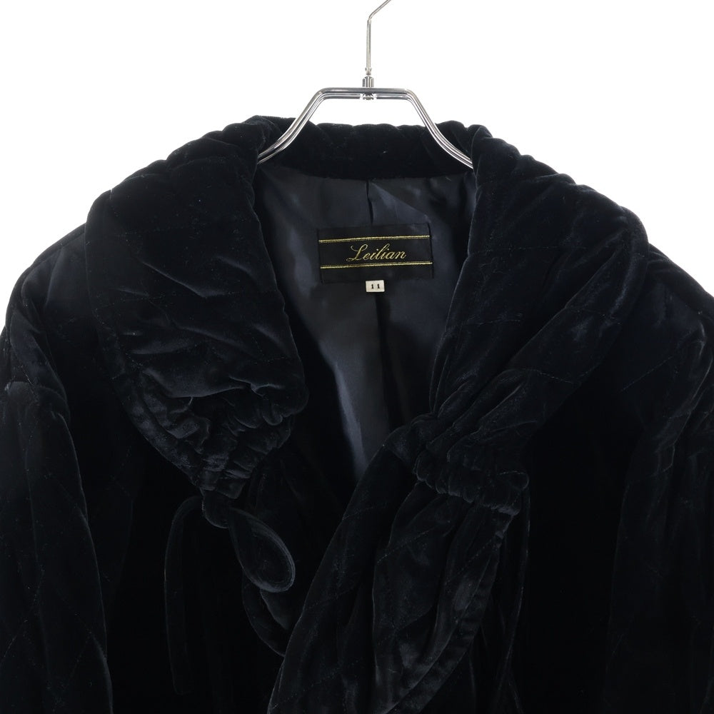 Leilian(レリアン) ベロア ベルベット ショールカラー キルティング ダブルブレスト 中綿 コート ブラック レディース