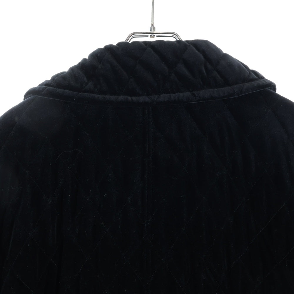 Leilian(レリアン) ベロア ベルベット ショールカラー キルティング ダブルブレスト 中綿 コート ブラック レディース