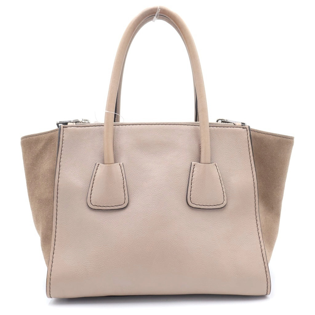 PRADA(プラダ) トライアングルロゴ トートバッグ ショルダーバッグ ベージュ レザー×スエード BN2619 シルバー金具 レディース