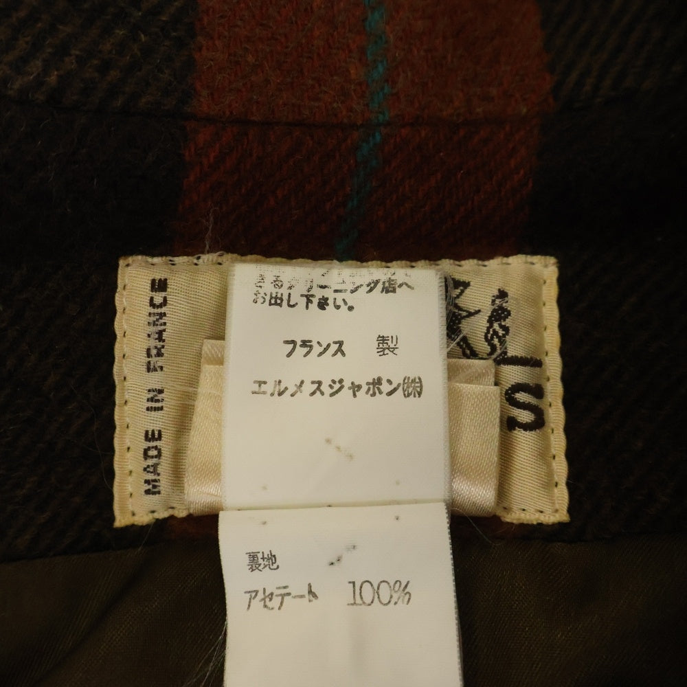 HERMES(エルメス) ステンカラーコート ファイヤーマン チェック カーキ ウール