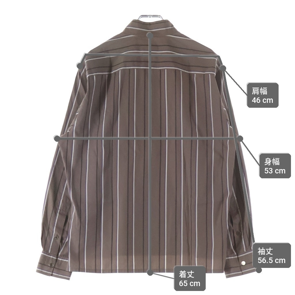 HERMES(エルメス) ハーフジップシャツ ストライプ カーキ ブラウン コットン