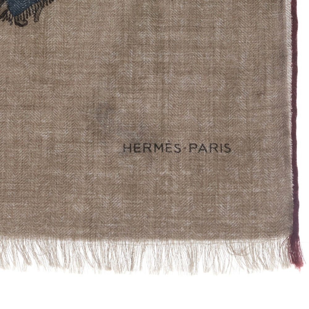 HERMES(エルメス) The parade パラード プリント レクタングル カシミヤ ストール グレー