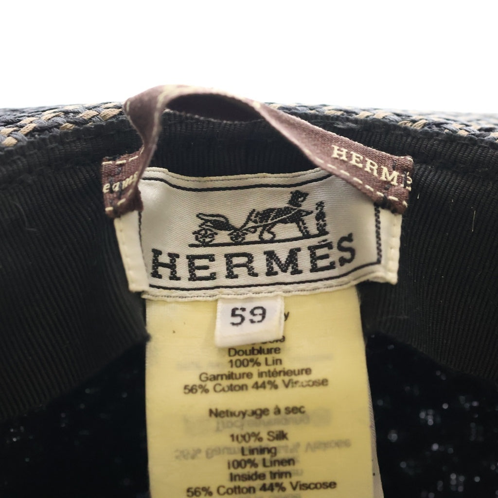 HERMES(エルメス) トラビスハット 麦わら帽子 ベージュ×ブラック ラフィア