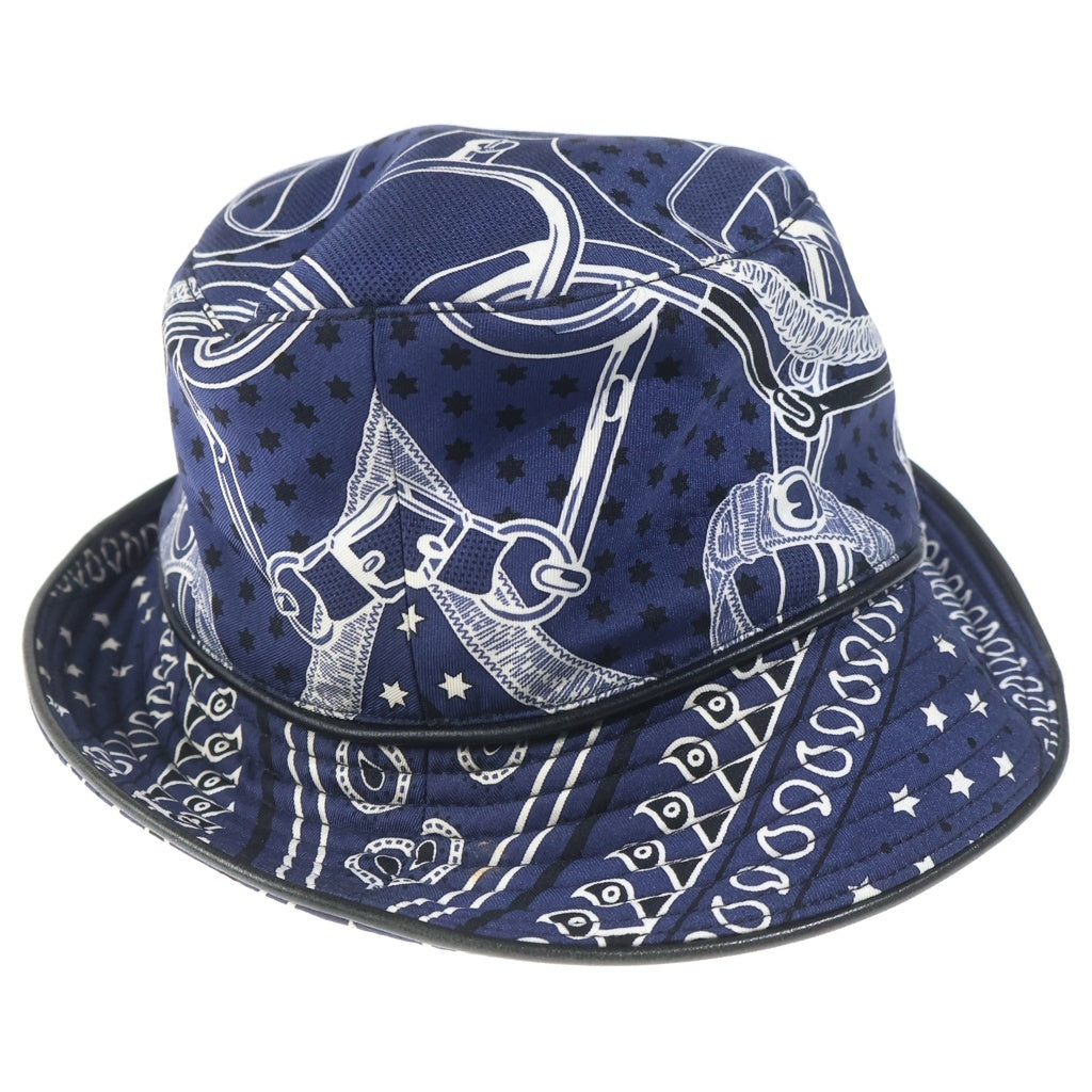 HERMES(エルメス) バケットハット スカーフ柄 ネイビー シルク