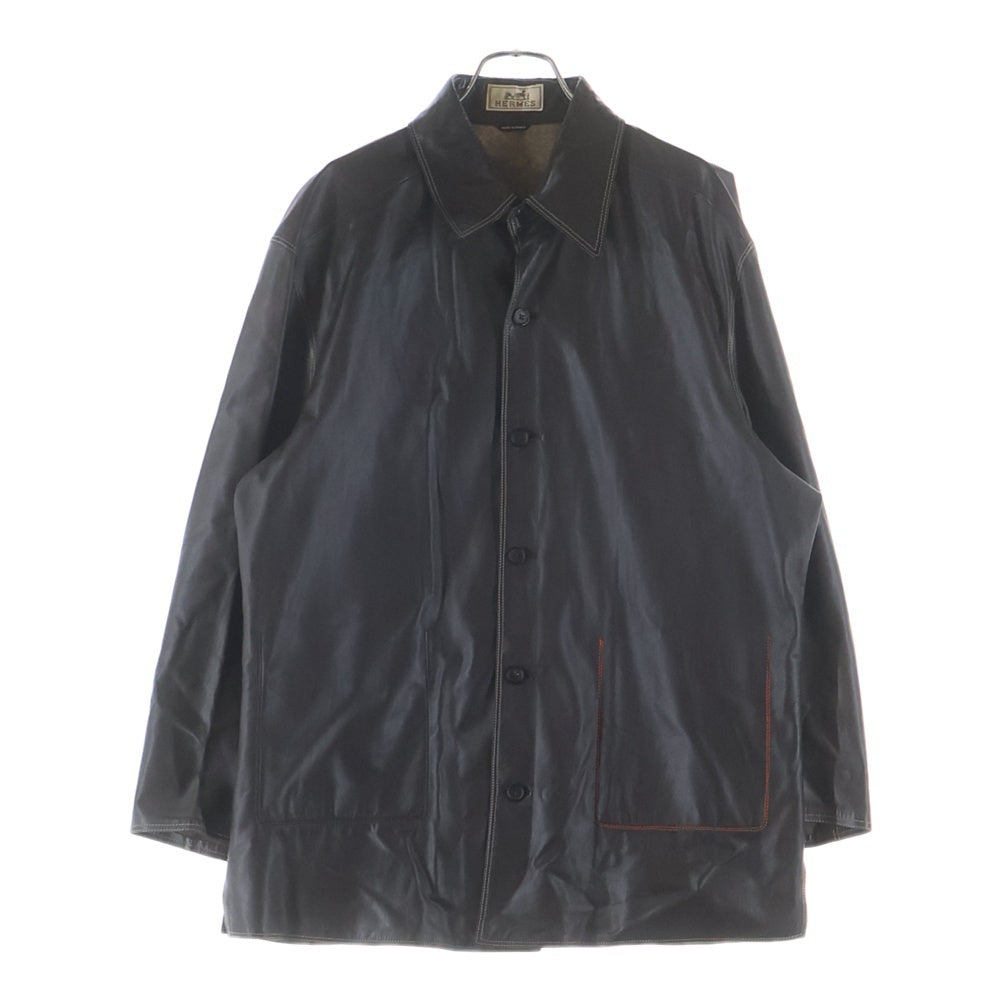 HERMES(エルメス) ステッチデザイン レザー 長袖シャツ ジャケット ブラウン