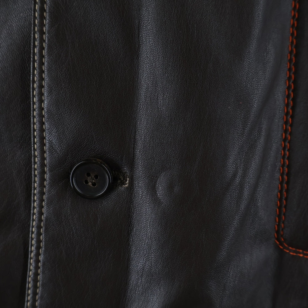 HERMES(エルメス) ステッチデザイン レザー 長袖シャツ ジャケット ブラウン